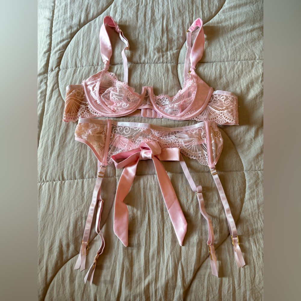 Lace Satin Pink Lace Lingerie Set